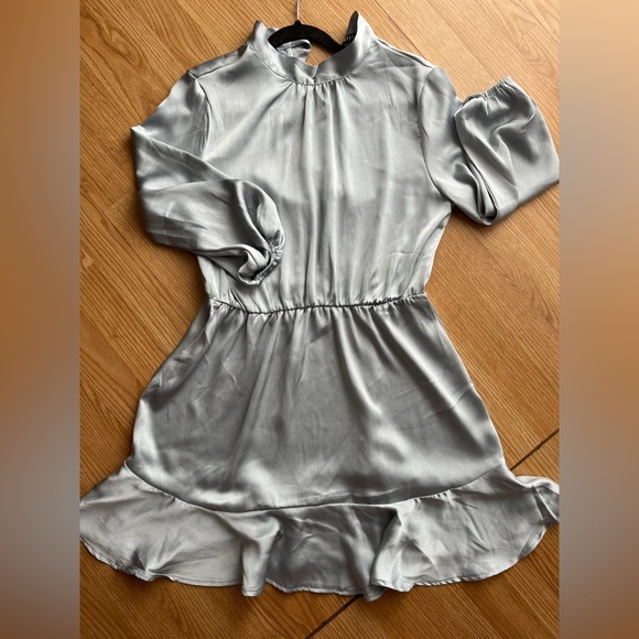 Call Me Angel Textured Satin Dress in Dusty Blue - Picture 2 of 11